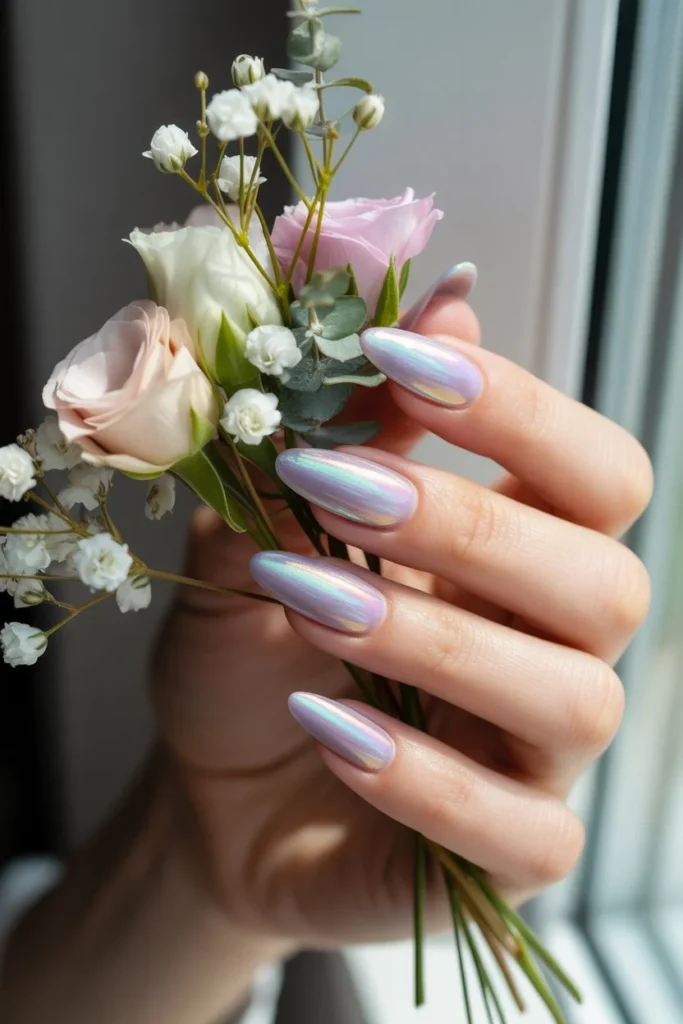 Aurora lavender cat eye nails