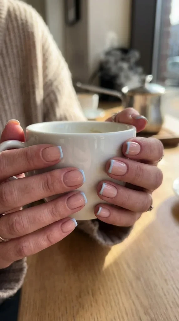 Baby blue French tip short spring nails