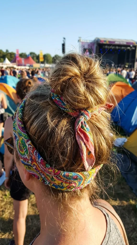 Bandana updo festival hair look