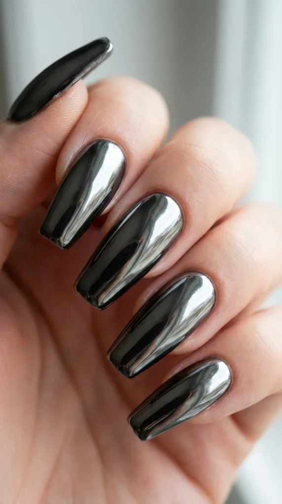 Black chrome coffin nails