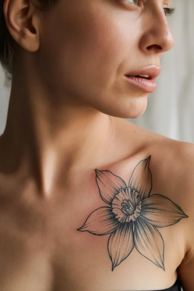 Black ink daffodil tattoo