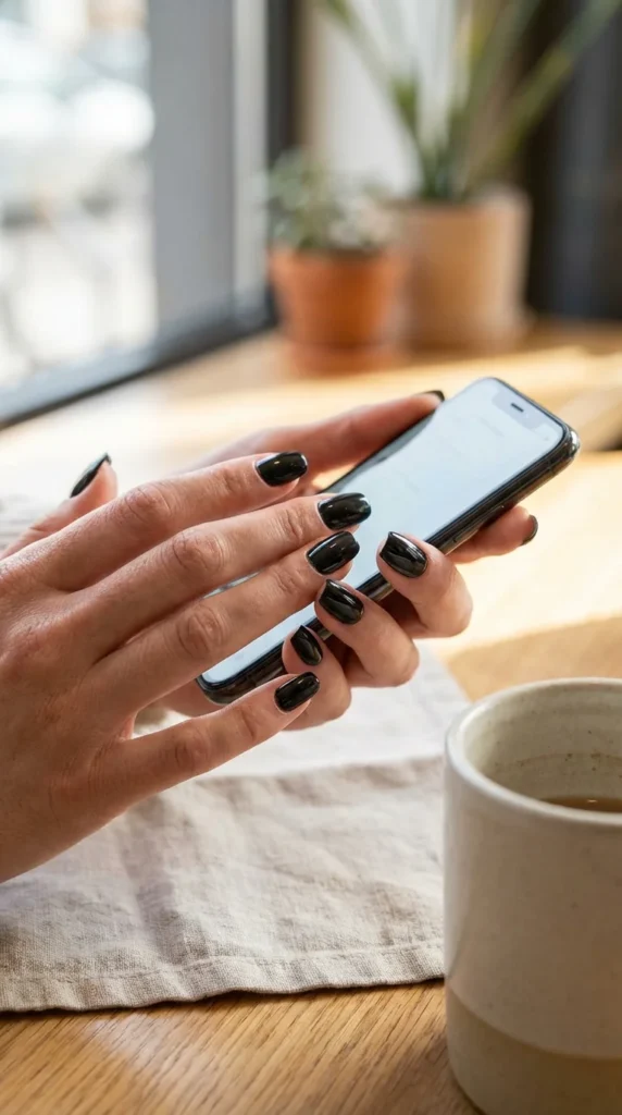 Black mirror press-on nails