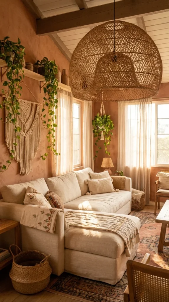 Boho rattan pendant ceiling light