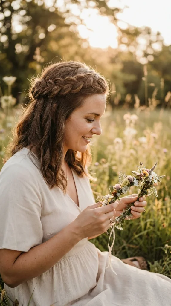 Braided crown outdoor concert hair