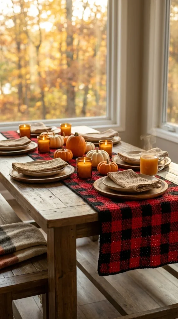 Buffalo plaid crochet table runner