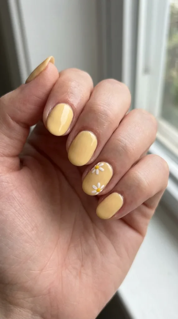 Butter yellow daisy acrylic nails