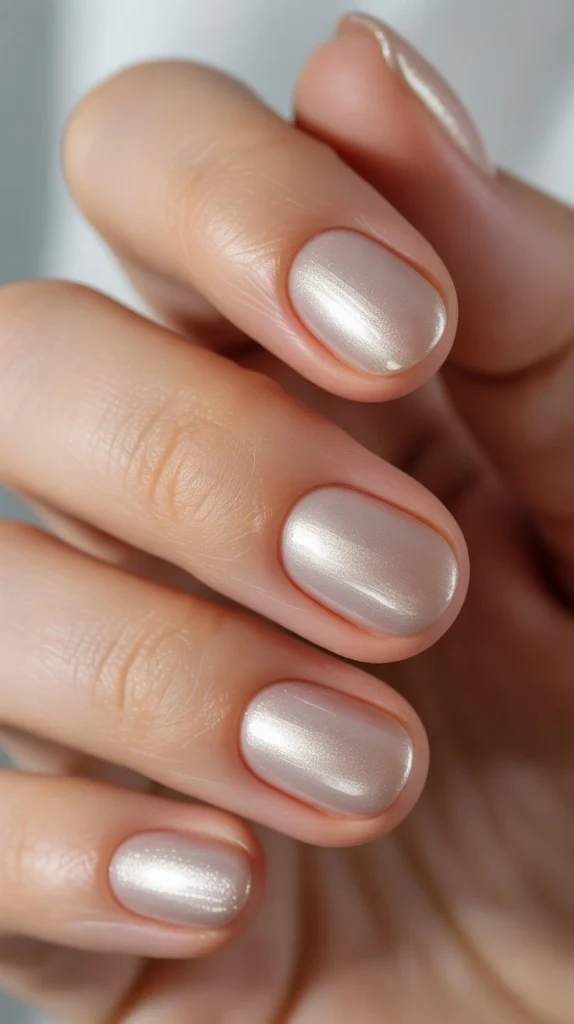 Champagne golden shimmer short nails