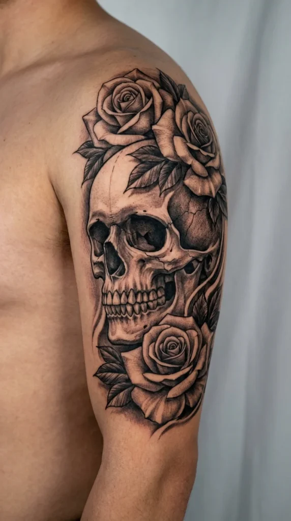 Chicano skull rose tattoo