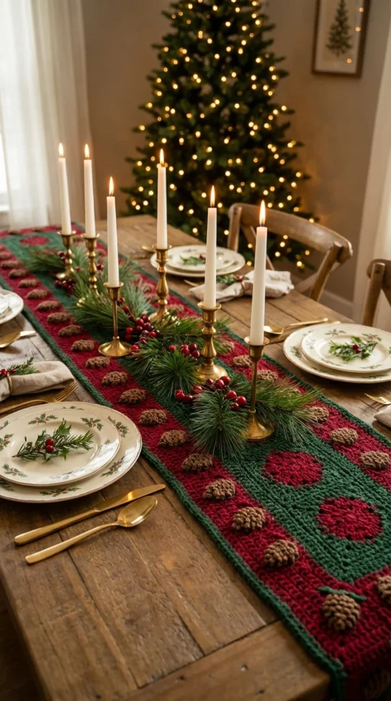 Christmas crochet table runner holiday