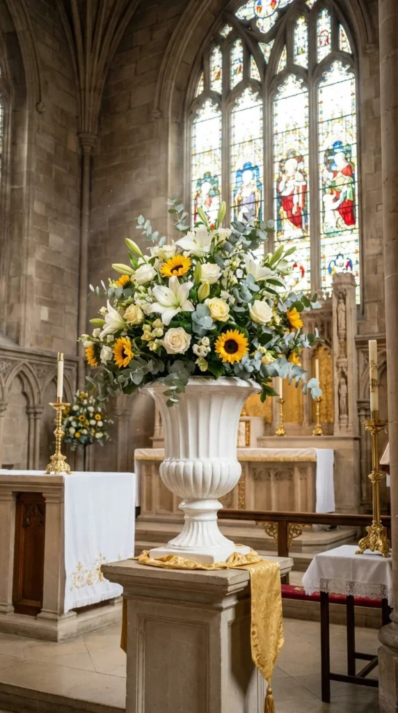 Church Easter flower arrangement grand display