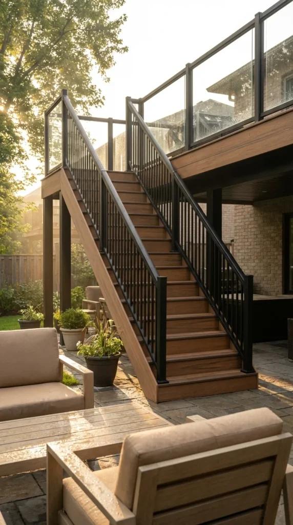 Composite deck staircase aluminum frame