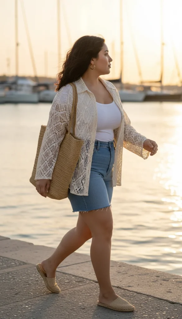 Crochet beach top plus size button down