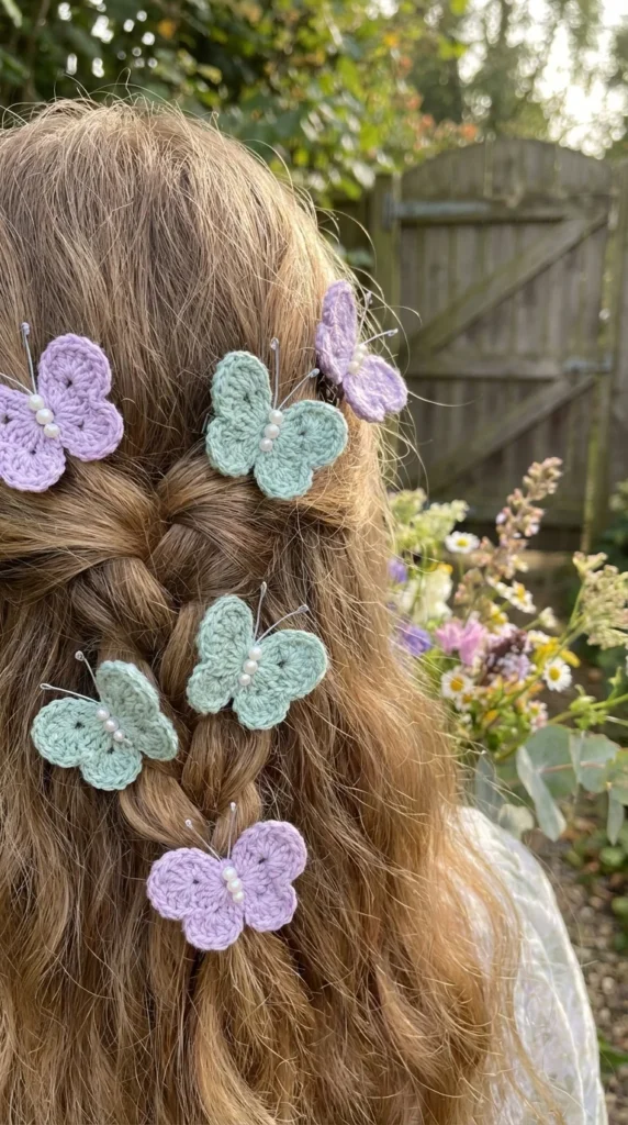 Crochet butterfly hair clip fairycore
