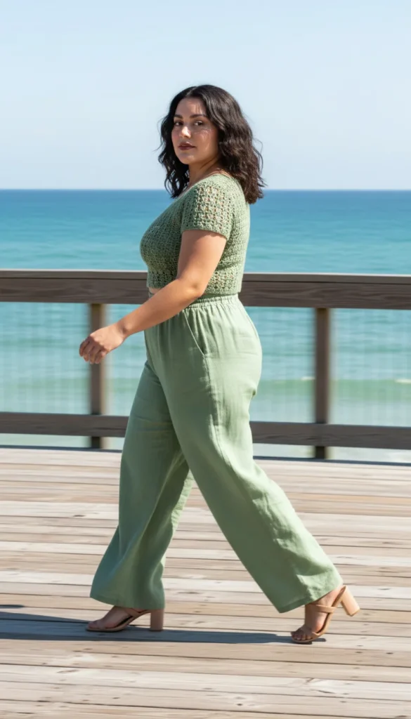 Crochet crop top plus size sage green