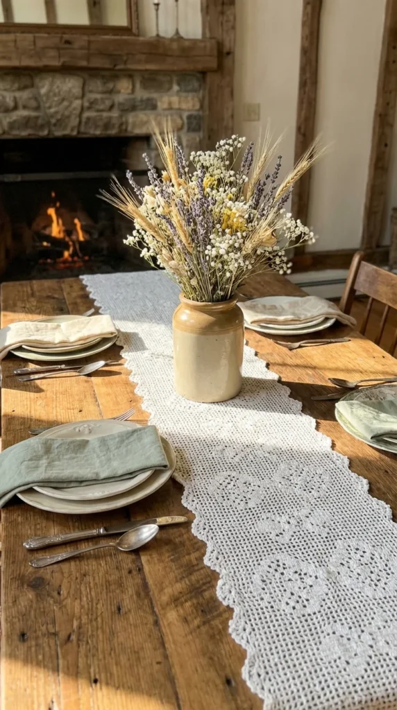 Crochet lace table runner cottagecore