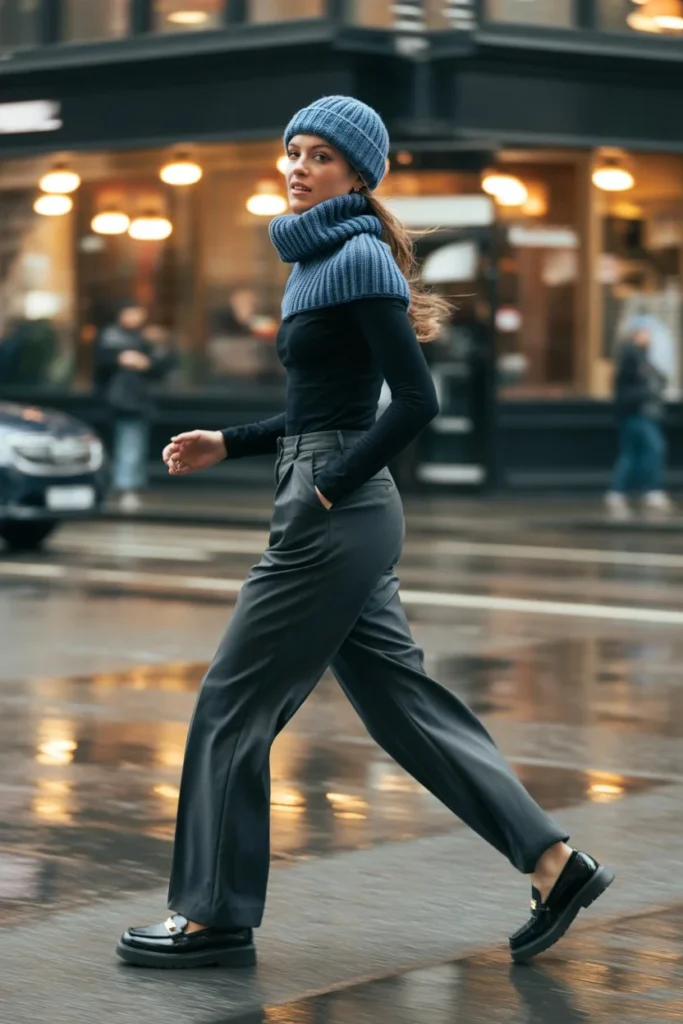 Crochet slouchy hat ribbed neck warmer