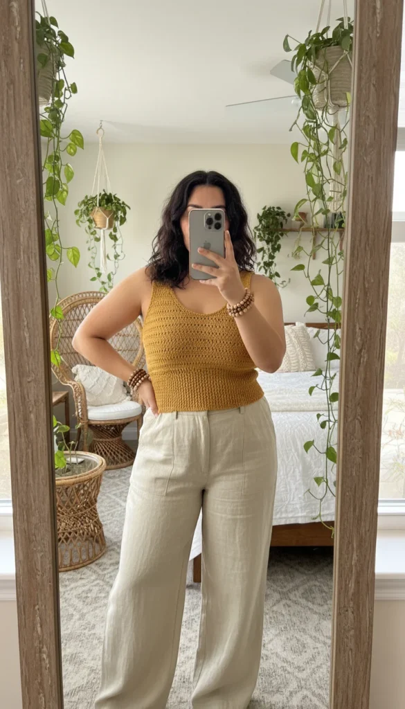 Crochet tank top plus size smocked waist