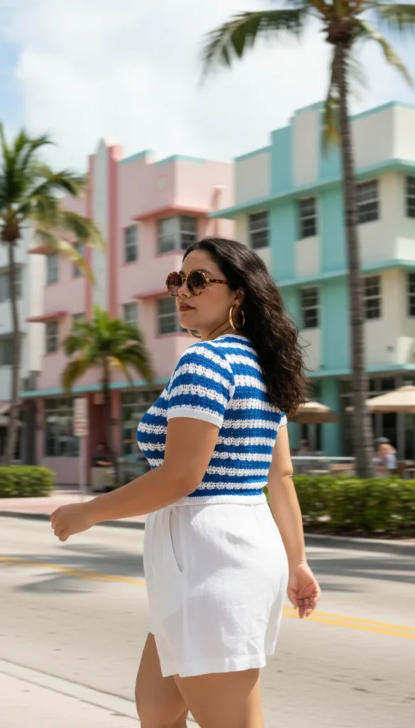 Crochet vacation top curvy women colorblock