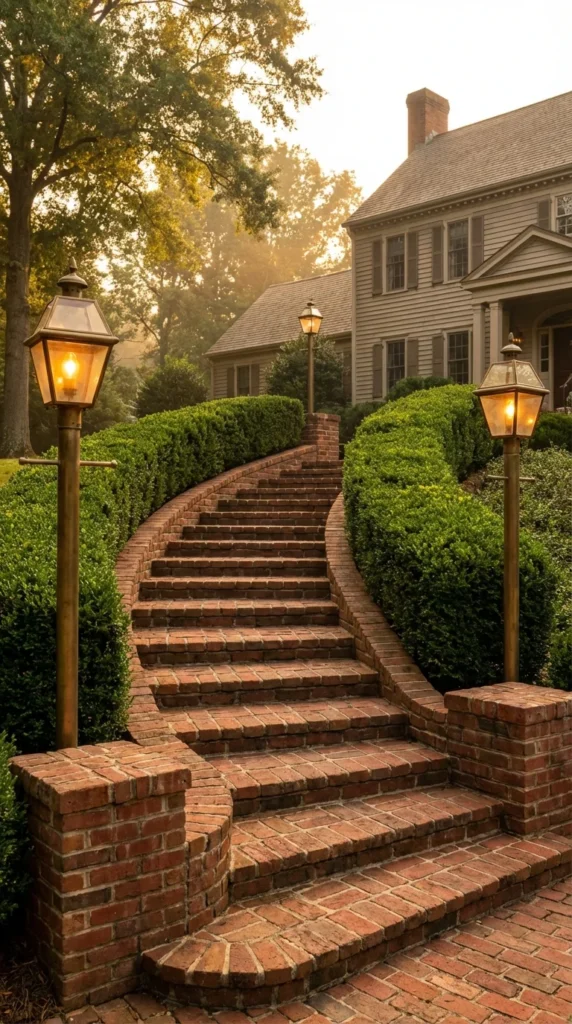Curved brick front porch steps