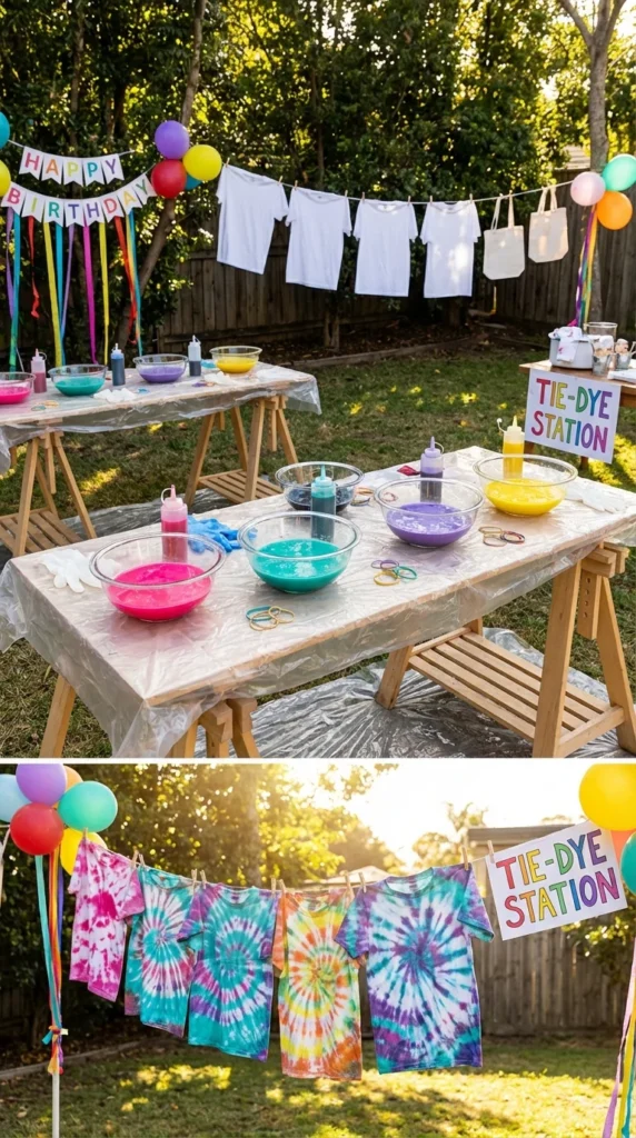 DIY birthday party tie dye workshop