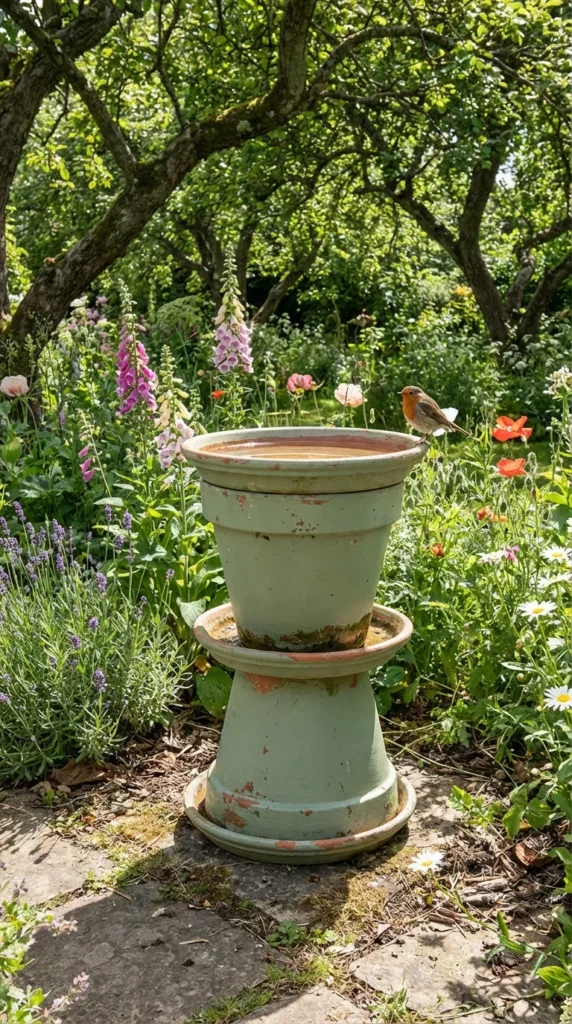 DIY flower pot bird bath