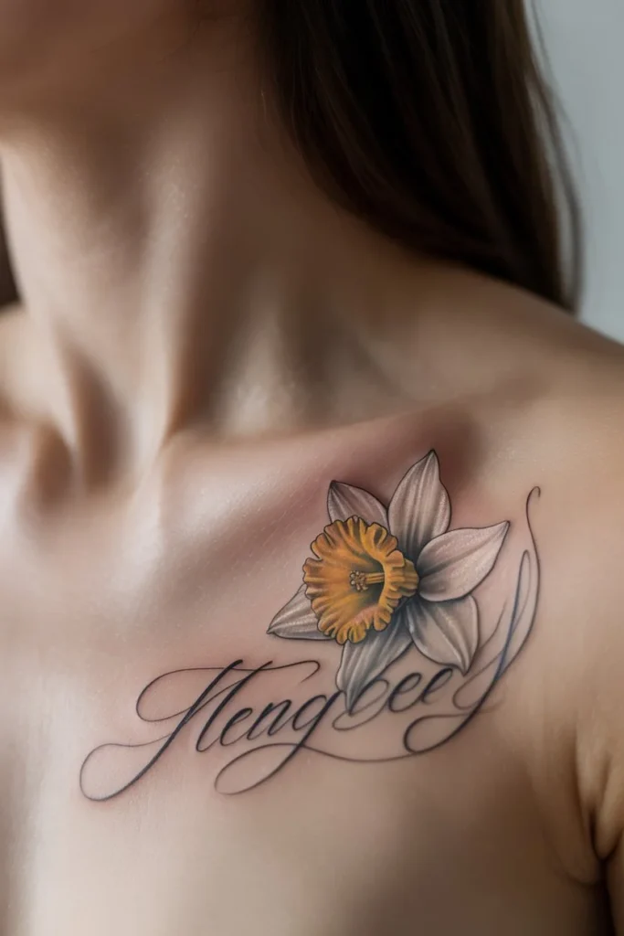 Daffodil tattoo with text