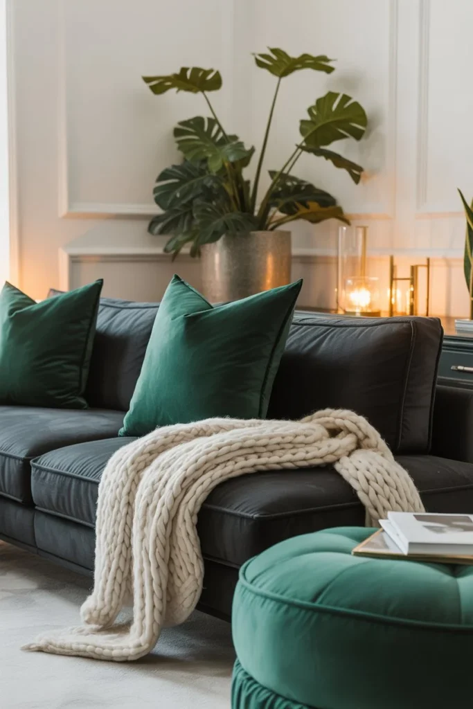 Dark gray couch emerald