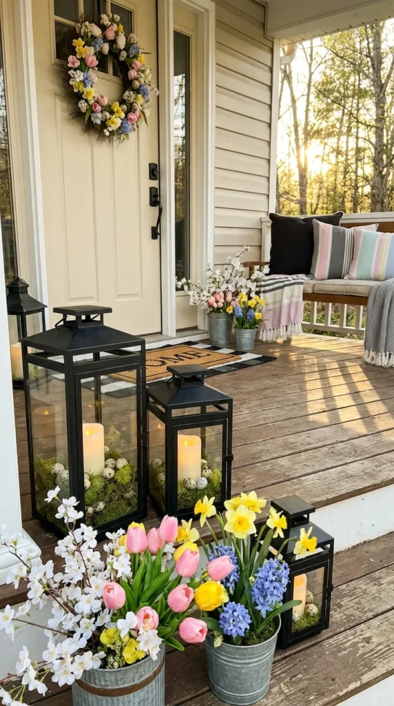 Easter entryway lantern display