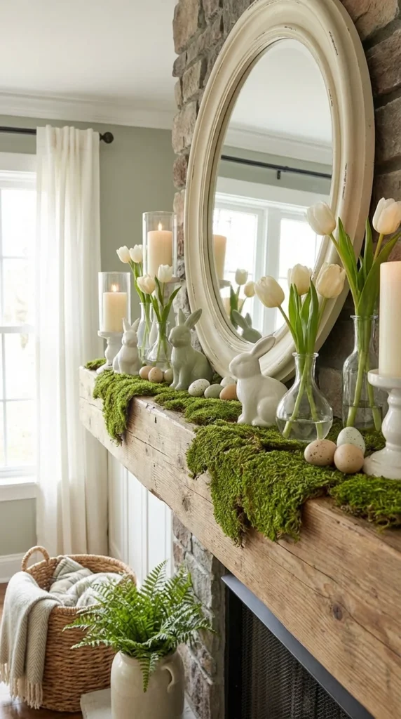 Easter mantel moss vignette