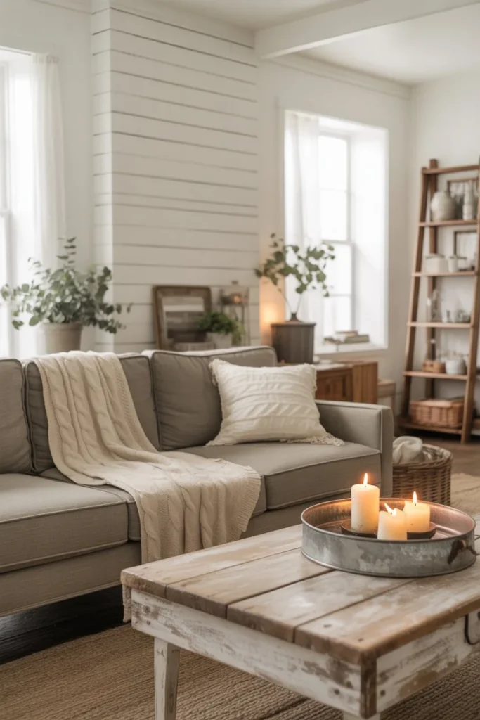 Farmhouse gray sofa decor