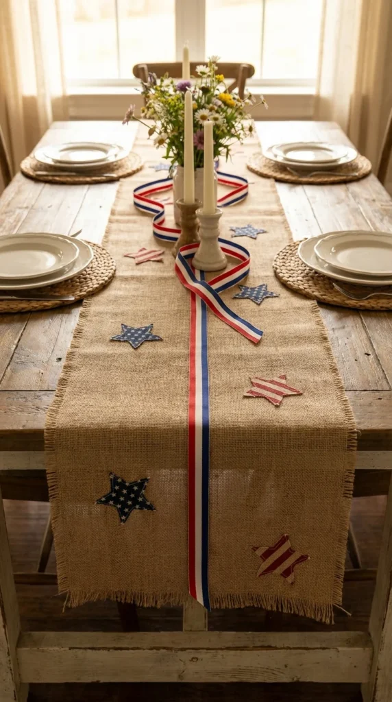Farmhouse patriotic burlap table runner