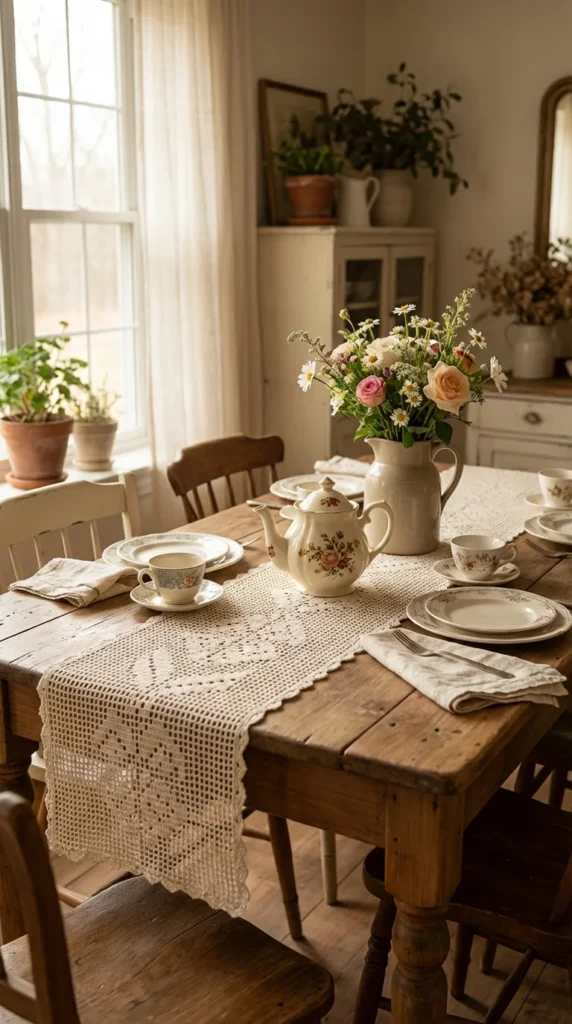 Filet crochet table runner pineapple