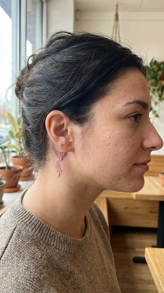 Fine line phoenix behind ear
