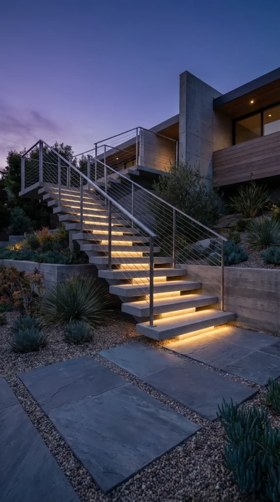 Floating concrete outdoor stairs