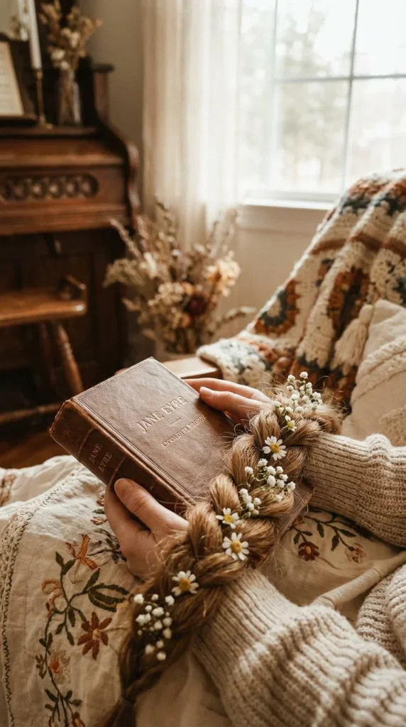 Floral braid long hair