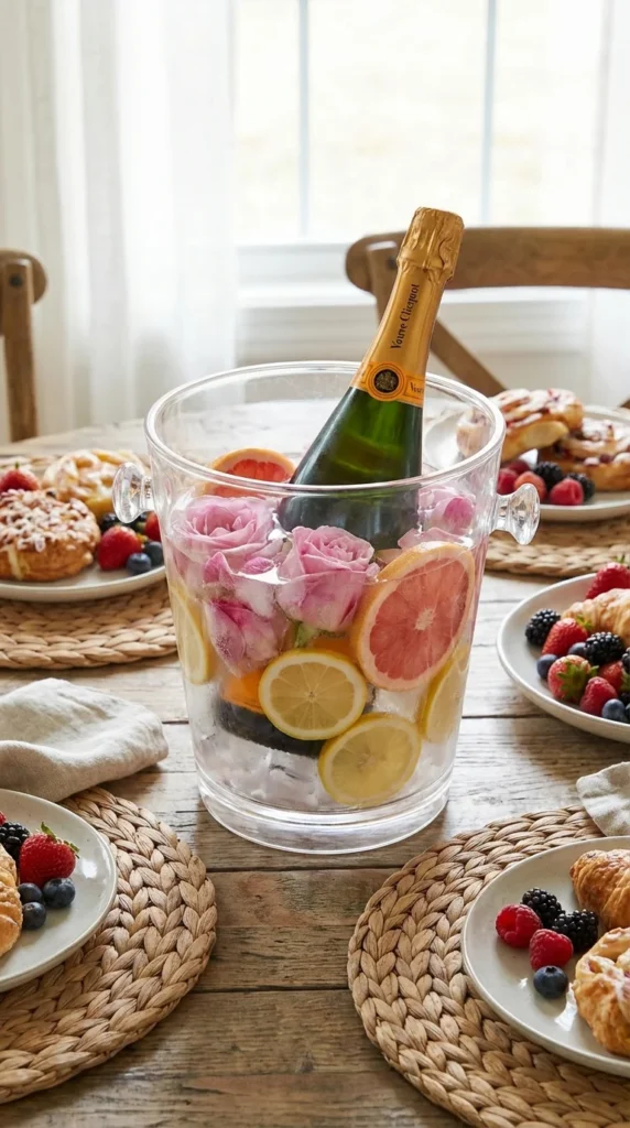 Floral ice bucket spring brunch table decor