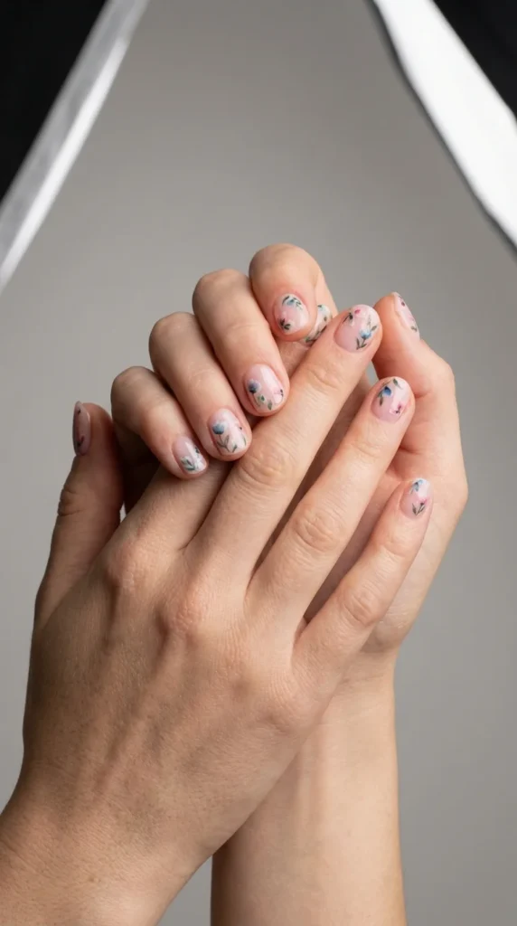 Floral rounded nail design