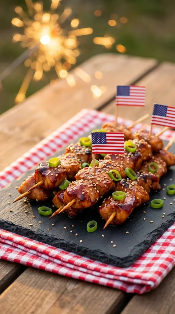 Fourth of July BBQ chicken skewers