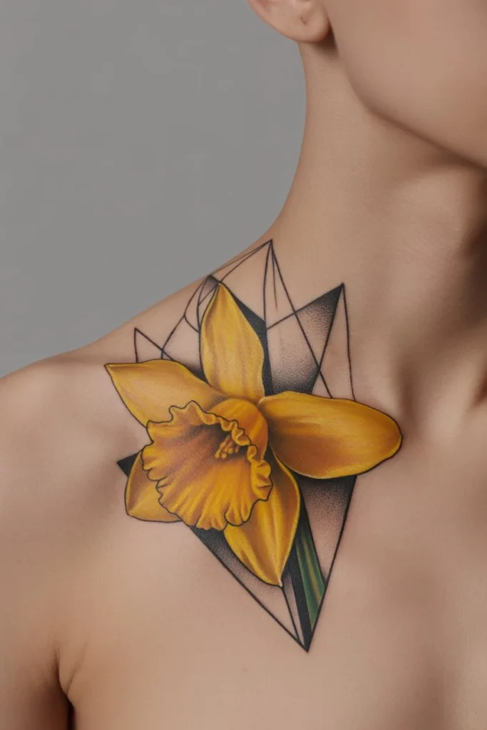 Geometric daffodil tattoo design