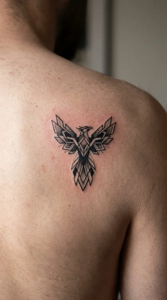Geometric small phoenix tattoo