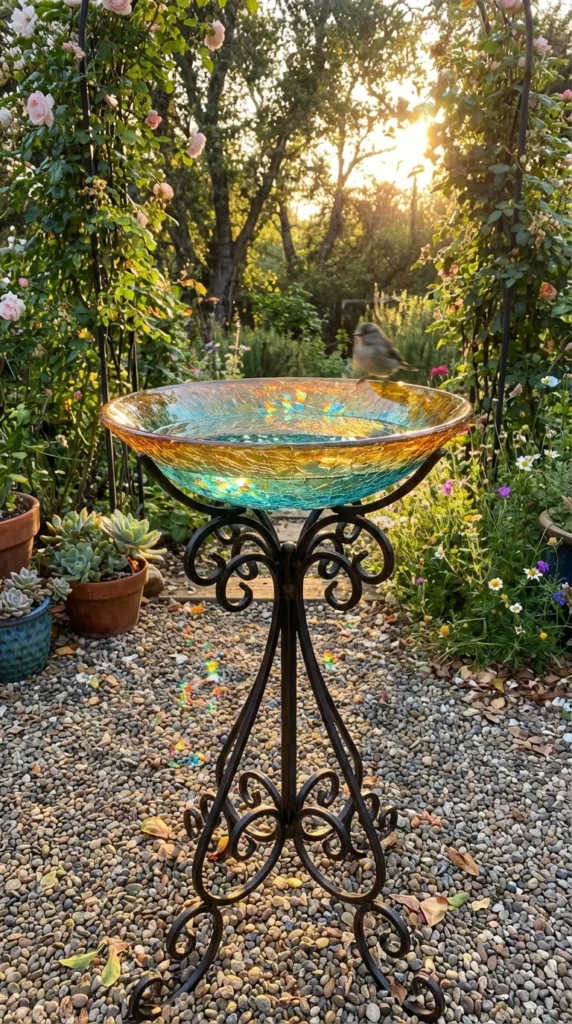 Glass bowl bird bath pedestal