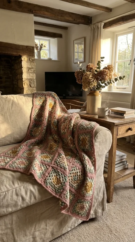Granny square crochet blanket cottagecore