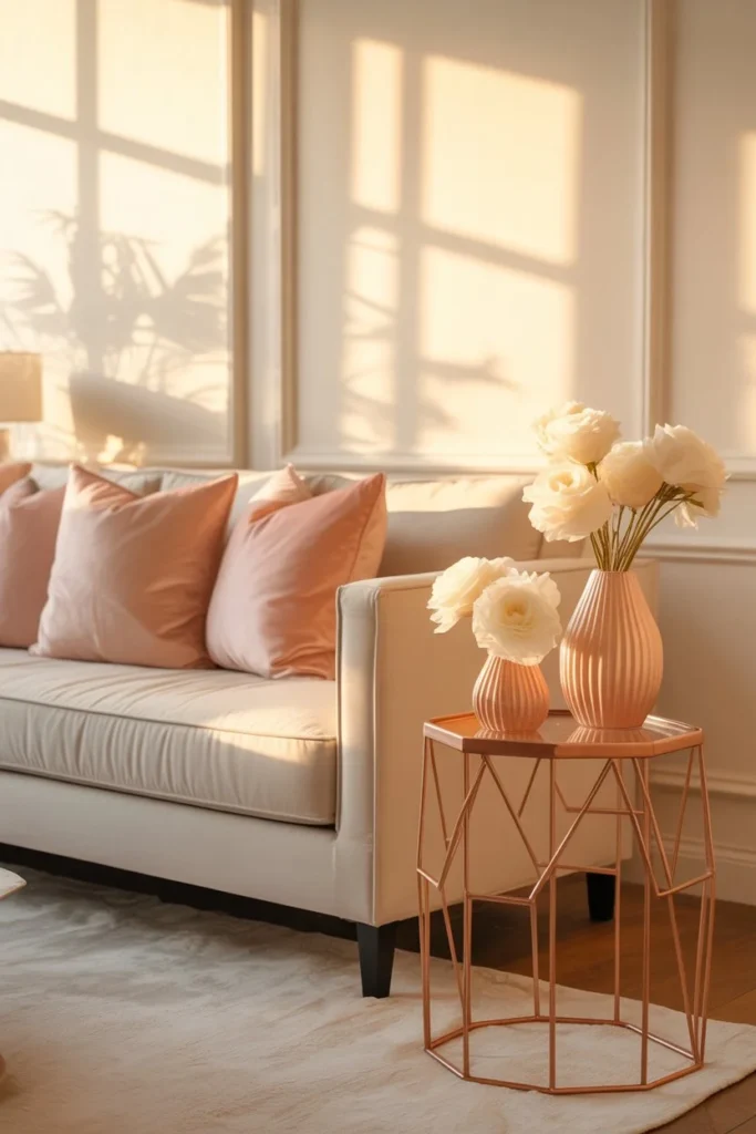 Gray couch blush pink accents