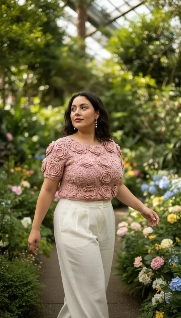 Handmade crochet top big bust floral