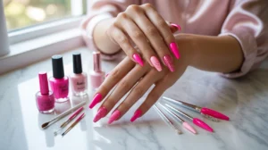 Hot pink nails