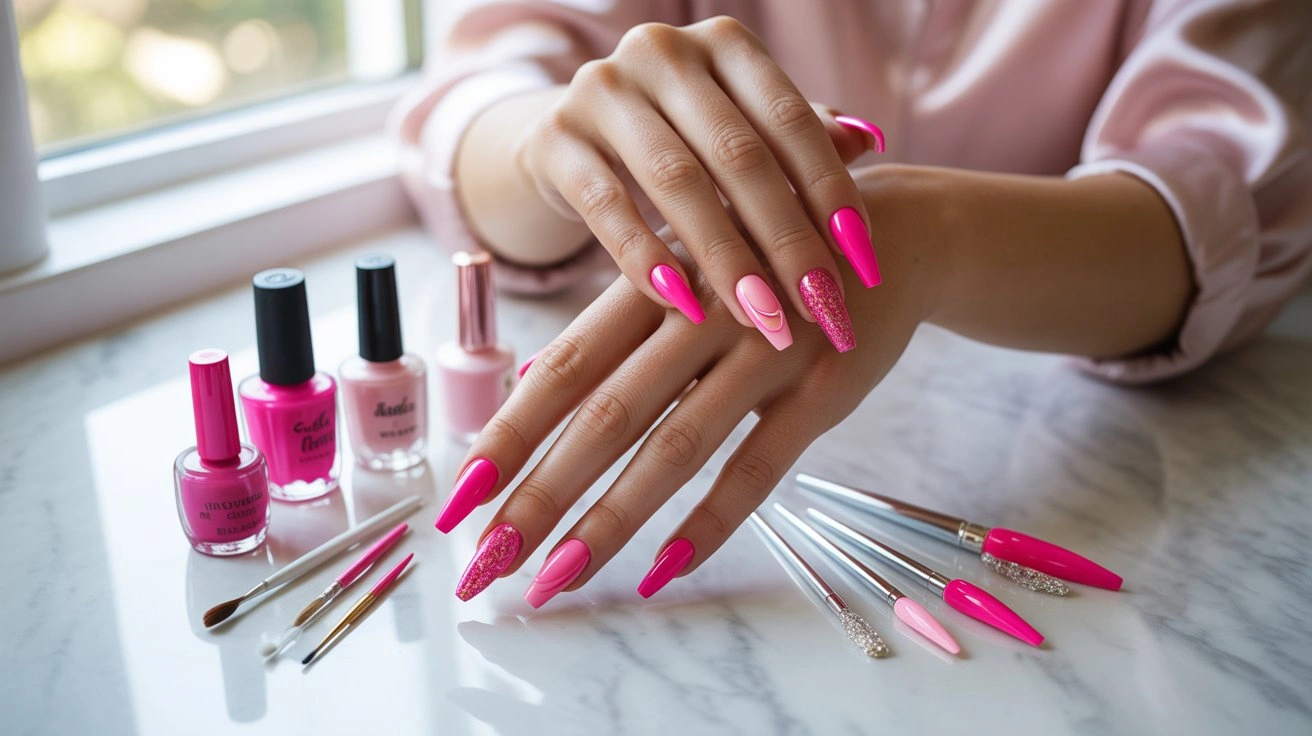 Hot pink nails