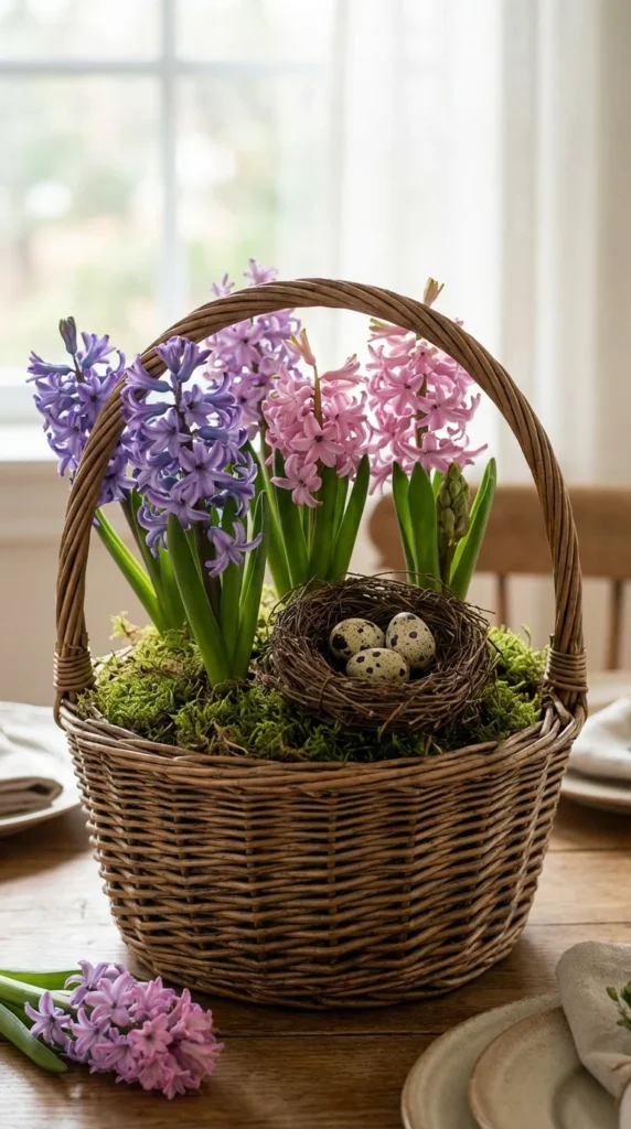Hyacinth Easter basket flower arrangement