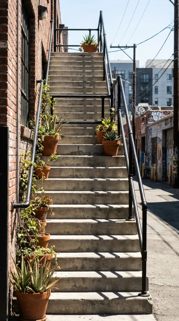 Industrial pipe railing outdoor stairs