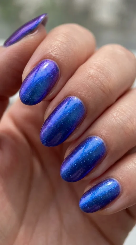 Iridescent blue shimmer patriotic nails