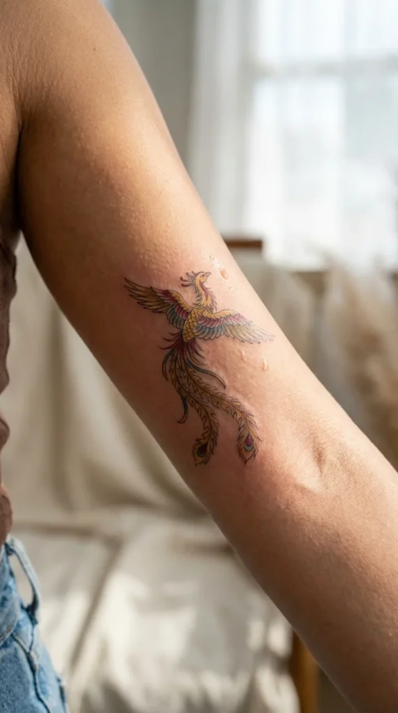 Japanese mini phoenix forearm tattoo